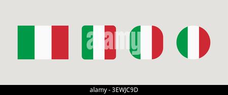 Italy national flag set in original proportion and different shapes styles. Official Italian symbol vector collection. Stock Vector