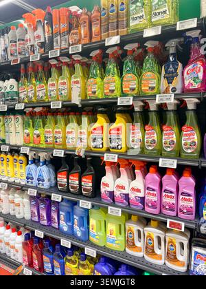 13.06.2026 Bulgaria Varna Supermarket shelf with household cleaning products and spray bottles Stock Photo