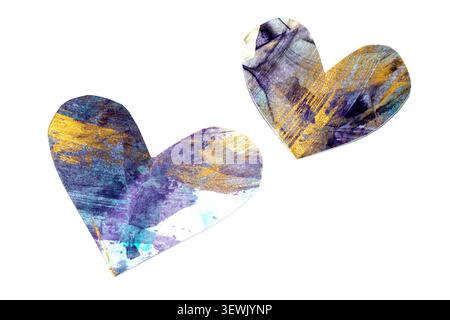 Metallic painted heart shapes on paper romantic futuristic background Stock Photo
