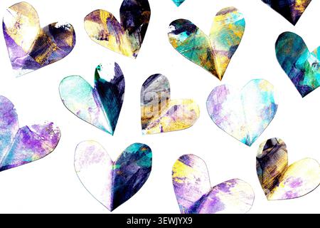 Metallic painted heart shapes on paper romantic futuristic background Stock Photo