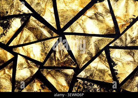 Gold metallic geometric triangle paint background on black paper Stock Photo