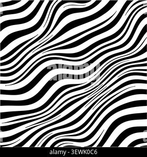 Abstract seamless vector pattern featuring distorted wavy stripes in black and white. Modern geometric background with flowing line effects, optical i Stock Vector