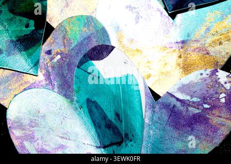 Metallic painted heart shapes on paper romantic futuristic background Stock Photo