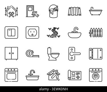 Home improvement and house repair line icon set construction website Stock Vector