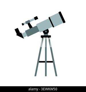 Flat vector illustration of a grey astronomical telescope on a tripod. Isolated on white background for science and education themes. Stock Vector
