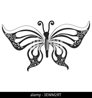 Butterfly in black and white tattoo style. Vector illustration isolated on a white background. Stock Vector