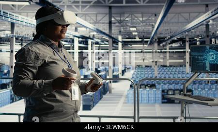Software development team uses tablet-based deep learning tools in a server room to improve AI operations and system efficiency. Stock Photo