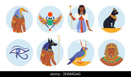 Ancient Egyptian icons set. Vector illustration Stock Vector