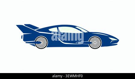 Stylized flat blue graphic icon of a modern sports car with a rear spoiler Stock Vector