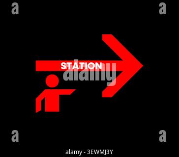 Directional station sign with human figure icon direction navigation pointing Stock Vector