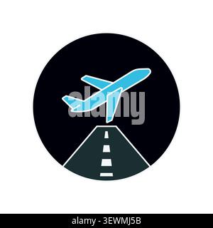 Airplane taking off runway icon vector graphic with airplane aviation aircraft Stock Vector