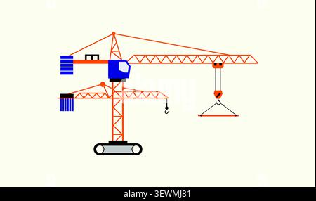Industrial tower cranes construction equipment illustration on white background Stock Vector