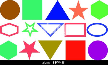 Collection of colorful geometric shapes on white background with shape set Stock Vector