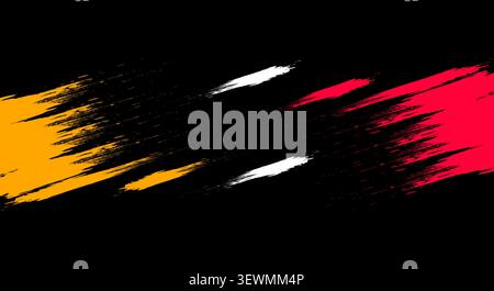Bold brush strokes of yellow white red on black hand drawn paint stroke Stock Vector