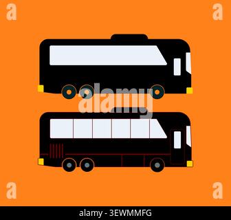 Two modern black buses with tinted public transport flat design double decker Stock Vector