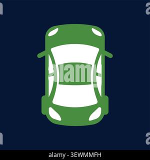 Green car top view illustration with blue background city car illustration Stock Vector