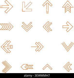 Orange Arrow Icons: Directional Symbols for Navigation, Progress, and UI Elements Stock Vector