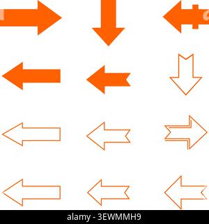 Collection of Orange Arrows Icons in Various Styles for Website and App Navigation Stock Vector