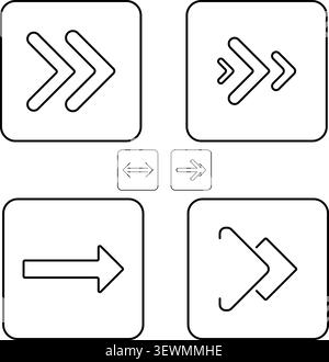 Outline Arrows in Blue Squares, Showing Forward Motion and Directional Choices Stock Vector