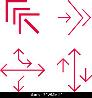 Red Arrows Icons for Navigation, Direction, and User Interface Design Elements Stock Vector
