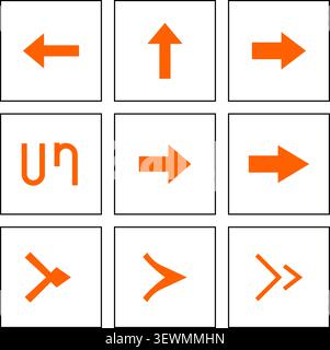 Orange Arrows Pointing Left, Up, Right, and Forming Shapes for Graphic Design Stock Vector
