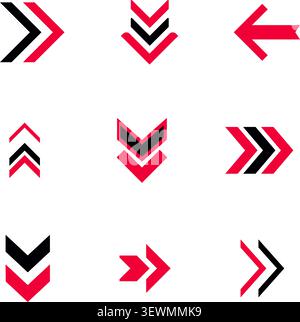 Red and Blue Arrows: Vector Icons for Direction, Movement, and Interface Elements Stock Vector