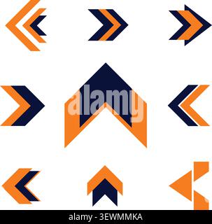 Geometric Arrow Shapes in Orange and Navy Blue for Digital Interfaces and Graphics Stock Vector