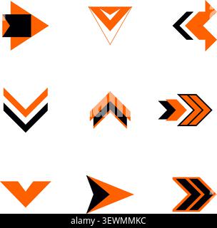 Assortment of Navy Blue and Orange Arrow Icons for Navigation and Design Stock Vector