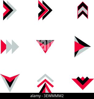 Geometric Arrows Pack: Stylish Icons for Direction, Progress, and Interface Design Stock Vector