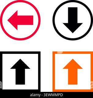 Arrows in circles and squares with black, orange, and red colors for directional guidance Stock Vector