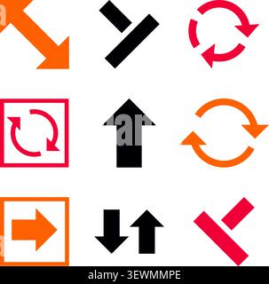 Diverse collection of graphic arrows and symbols in blue, red, and orange for navigation and actions Stock Vector