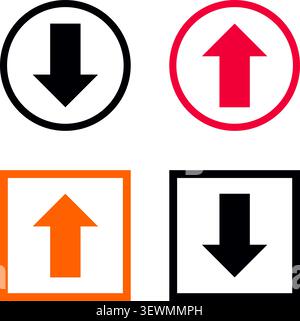 Circular and square icons with arrows in blue, red, and orange for direction and movement Stock Vector