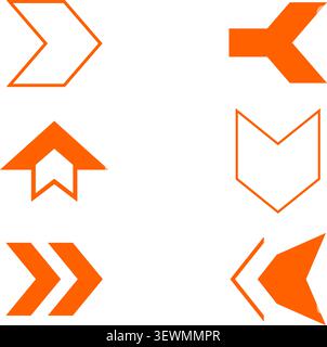 Outlined arrow shapes in orange, representing direction and forward movement Stock Vector