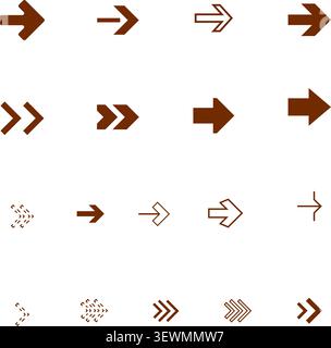 Orange arrow icons and symbols representing diverse directions, navigation, and actions Stock Vector