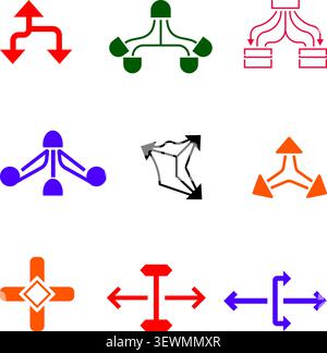 Dynamic set of diverse arrows and directional symbols in bright, varied colors Stock Vector