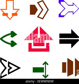Set of diverse navigation and directional icons, including arrows and geometric shapes Stock Vector