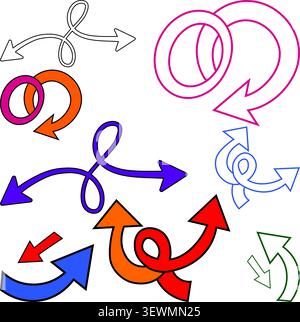 Collection of Colorful Swirly Arrows and Circles Stock Vector