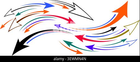 Swirling Arrows in Multiple Colors Showing Flow and Direction Stock Vector