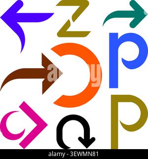 Various Bold Colorful Arrows and Shapes Pointing in Multiple Directions Stock Vector