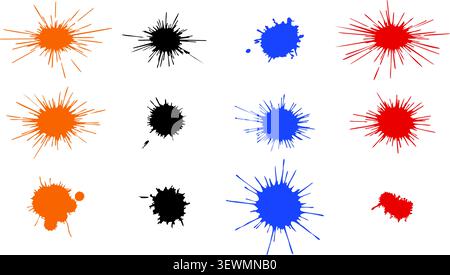 Collection of black ink splatters and paint blobs on a white background Stock Vector