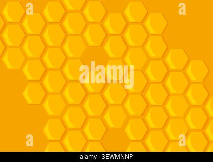 A golden yellow vector illustration featuring a repeating honeycomb pattern with geometric hexagonal cell structures. Stock Vector