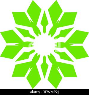 Abstract green starburst pattern, geometric floral design, white background Stock Vector