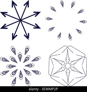 Geometric radial designs with arrows and crystal shapes Stock Vector