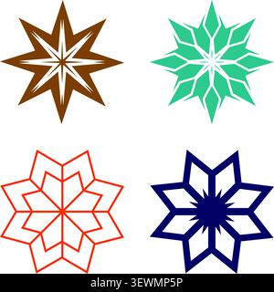 Four different starburst and snowflake graphic designs with white background Stock Vector