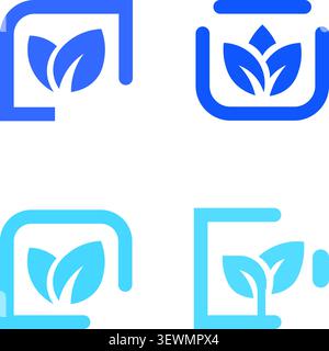 Purple Leaf Icons in Rounded Square Frames - Organic Design Set Stock Vector