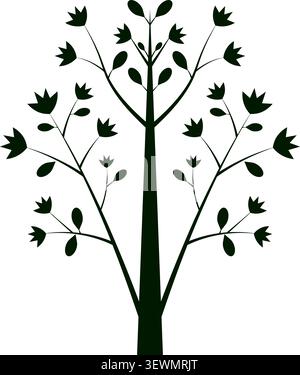 Dark silhouette of leafy tree branch on white background Stock Vector ...