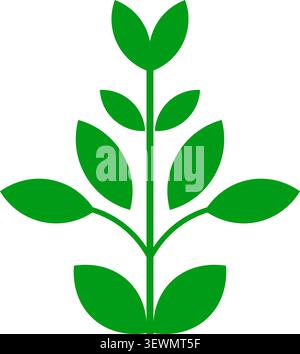 Abstract Green Plant Icon with Multiple Leaves with White Background Stock Vector
