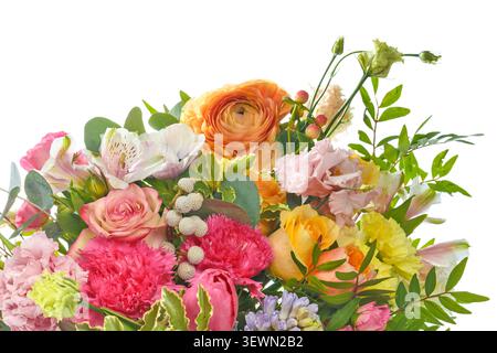 Beautiful bouquet of bright flowers isolated on white Stock Photo