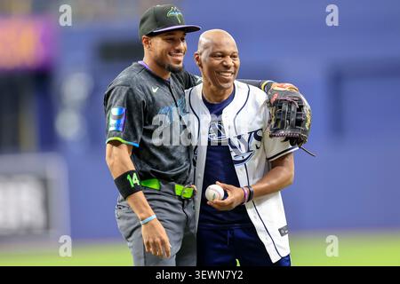 Tampa Bay Rays' Chandler Simpson celebrates after his triple during the ...