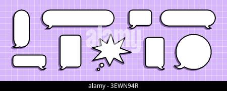 Pixel dialogue box. Game dialog box with cute character for message. Flat vector cloud on purple checkered background Stock Vector